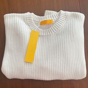 Yellow Label Cream Cotton Ribbed Knit Sweater